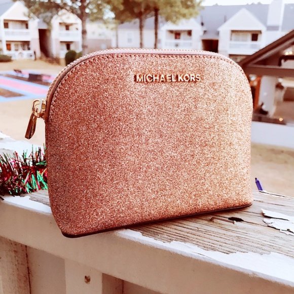 Michael Kors Handbags - Michael Kors Rose Gold Glitter Makeup Bag NEW
